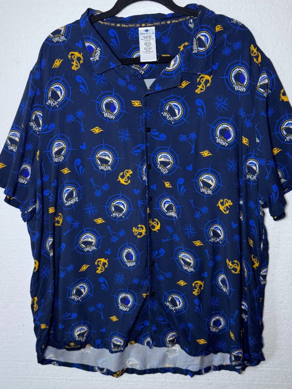 Disney Cruise Line Mens Sz 3XL Blue Button Front Shirt Wish Wonder Dream Fantasy
